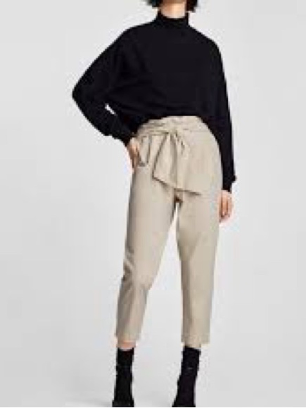 a new day High-Waist Tie-Belt Cropped Pants - Beige